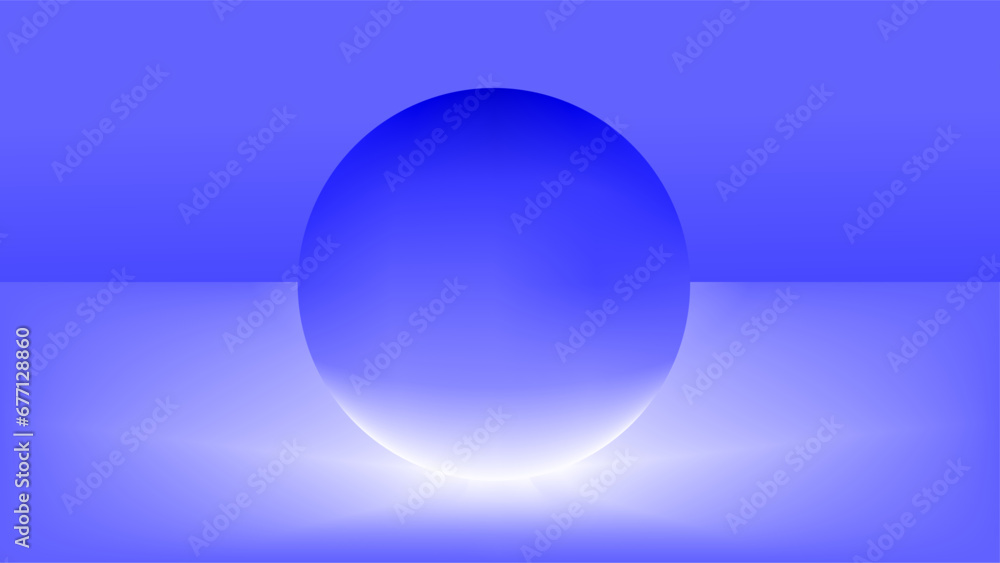 Glowing blue orb in white rays of light over gradient blue stage copy space background