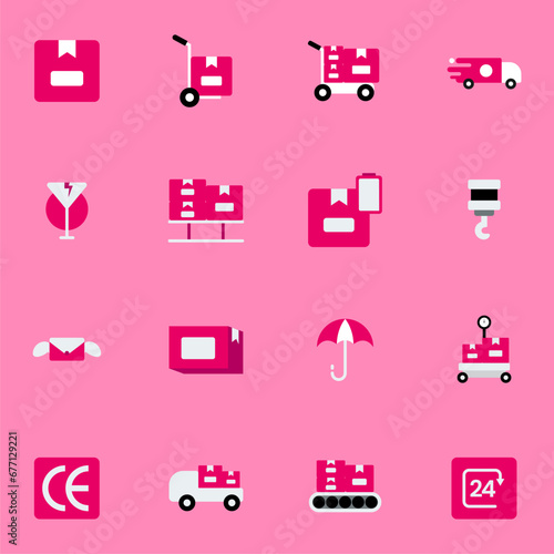 Logistics icon set. Containing distribution, shipping, transportation, delivery, cargo, freight, route planning, supply chain, export and import icons. Solid icon collection.