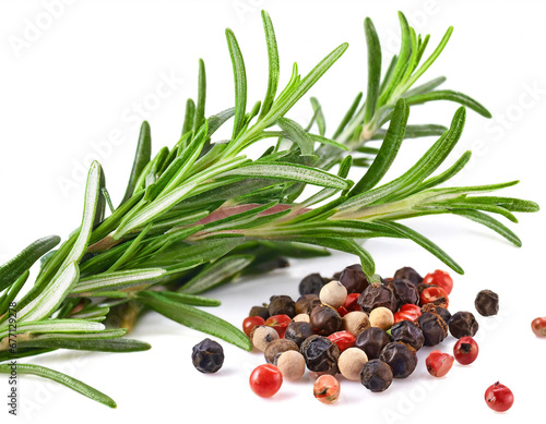 fresh Rosemary with peppercorns isolated on white background, cutout