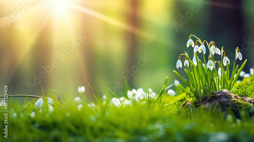 snowdrop spring flowers in the grass photo