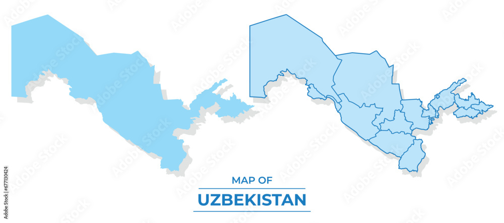 Vector Uzbekistan map set simple flat and outline style illustration