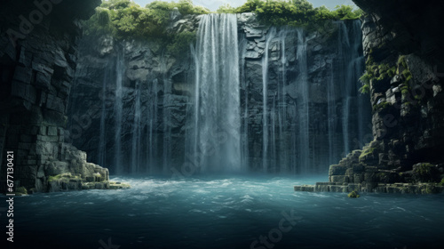 a tall and majestic waterfall cascading into a deep pool