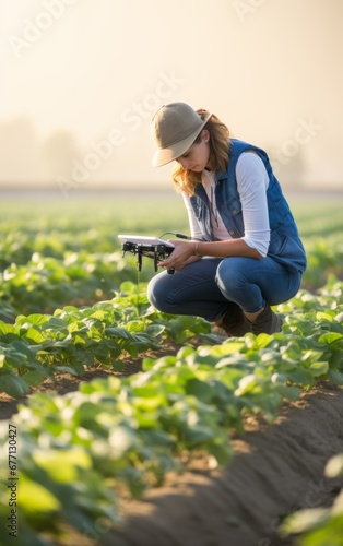 Mujer agricultora y empresaria trabajando con las nuevas tecnologías. 