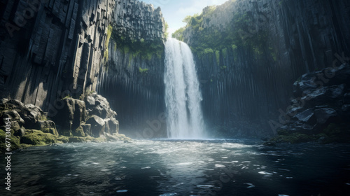 a tall and majestic waterfall cascading into a deep pool