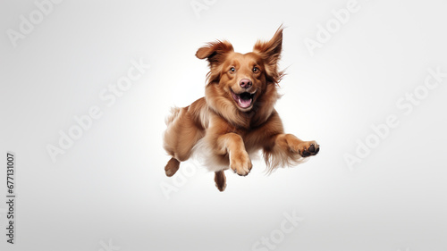 Dog jumping isolated on white background