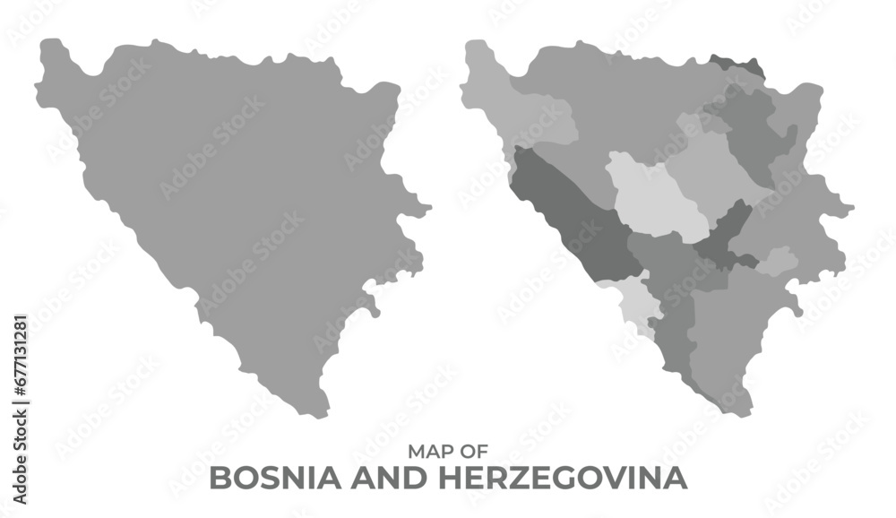 Greyscale vector map of Bosnia with regions and simple flat illustration