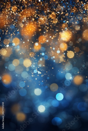 blue and gold christmas lights bokeh vertical  background.  xmas and new year celebration, party banner wallpaper  concept