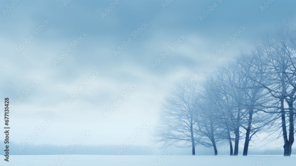 Misty winter morning with silhouetted trees against a soft blue sky Misty winter morning with silhouetted trees against a soft blue sky
