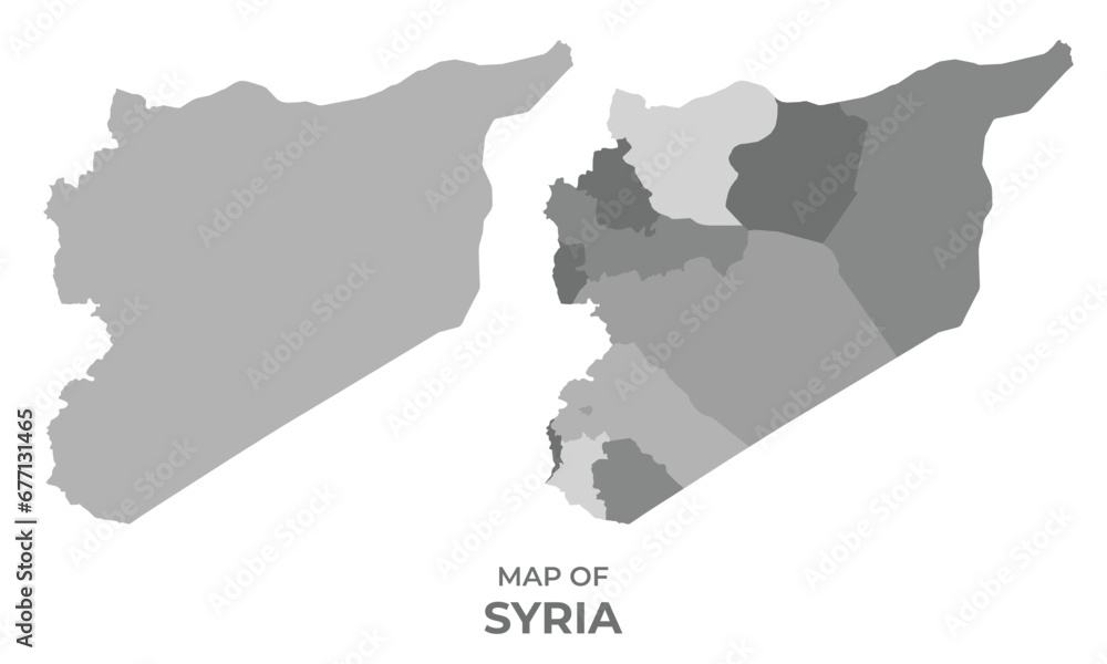 Greyscale vector map of Syria with regions and simple flat illustration