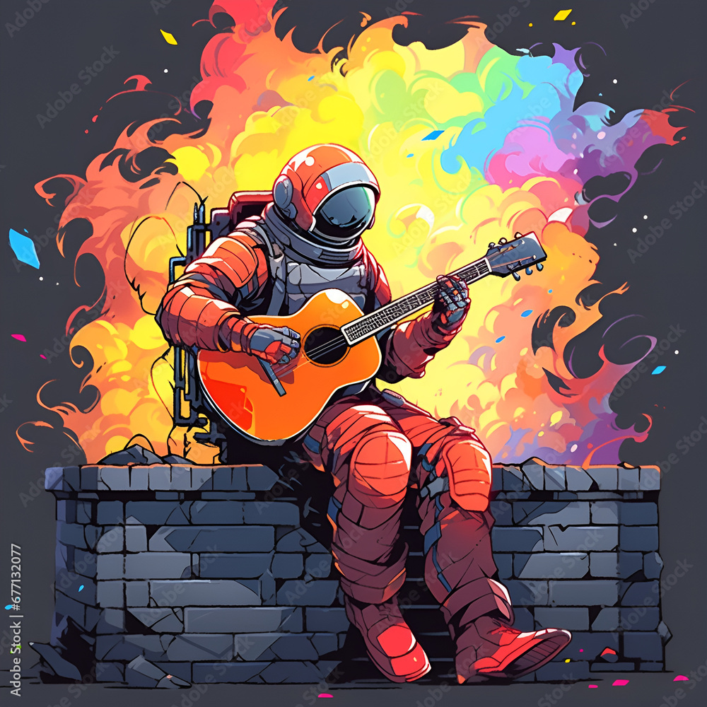 t-shirt design - astronaut playing guitar