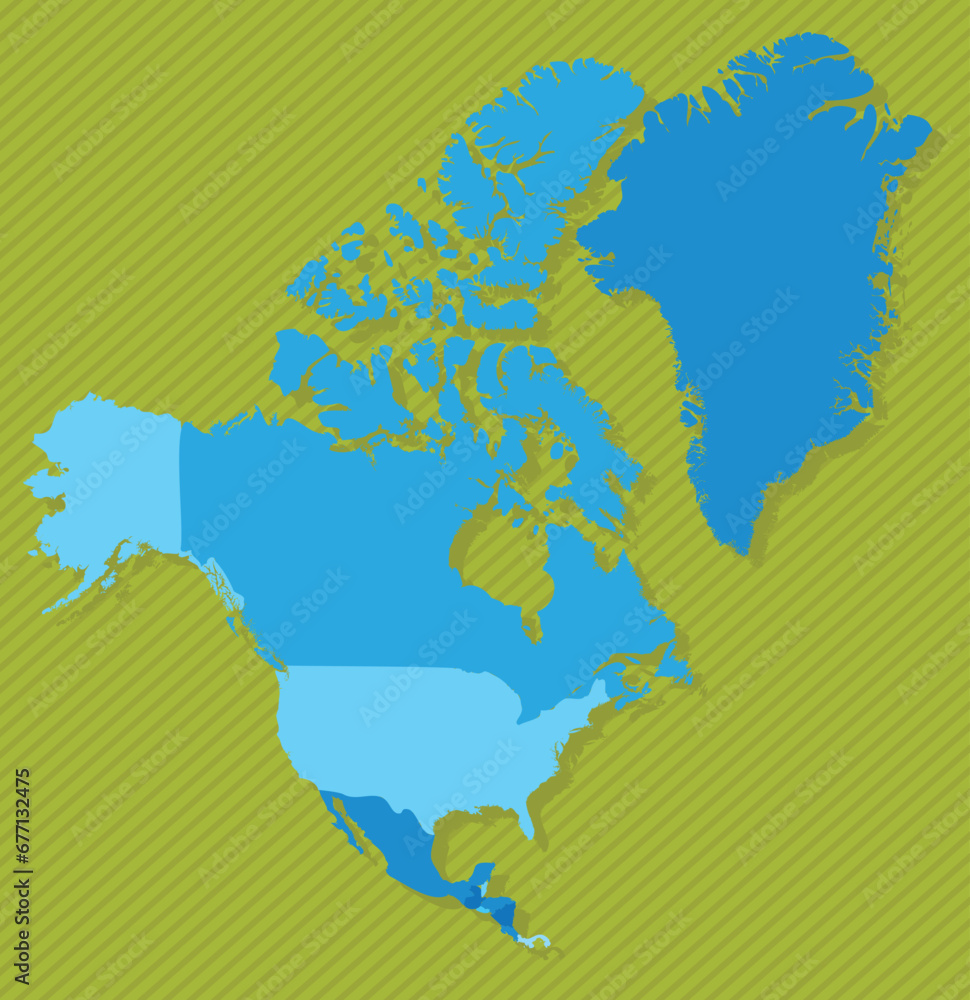 North America map with regions blue political map green background vector illustration