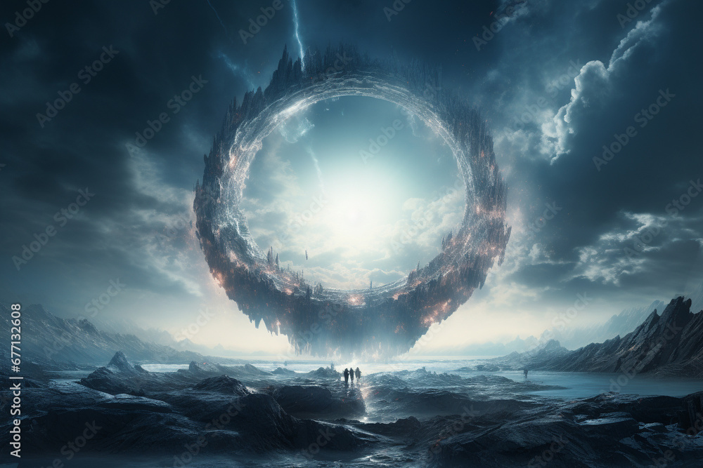 Moment of an opening portal in the sky, revealing a passage to new ...