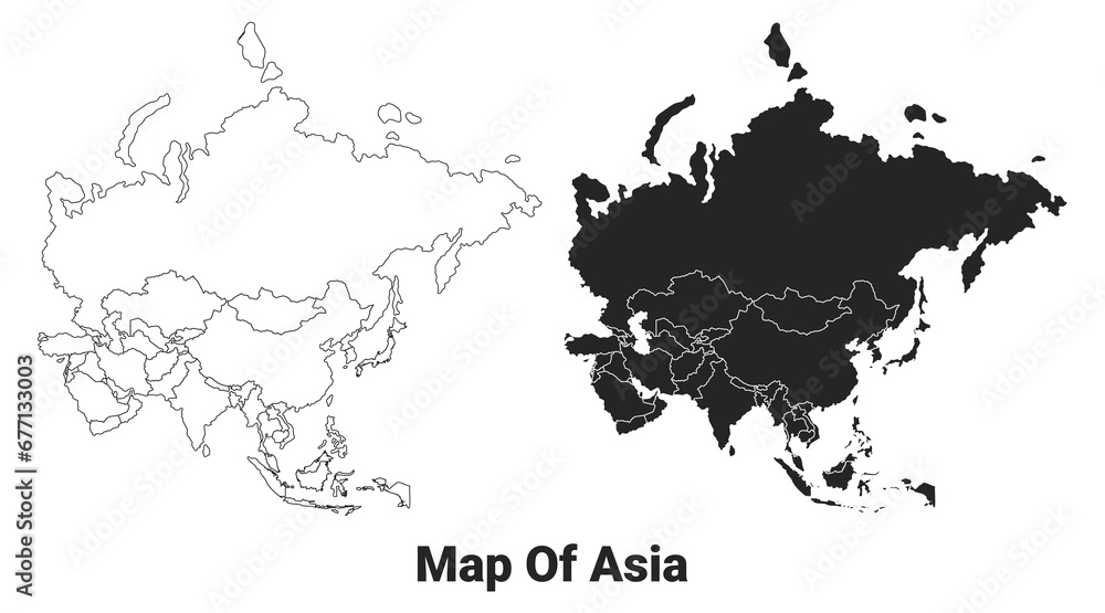 Vector Black map of asia country with borders of regions