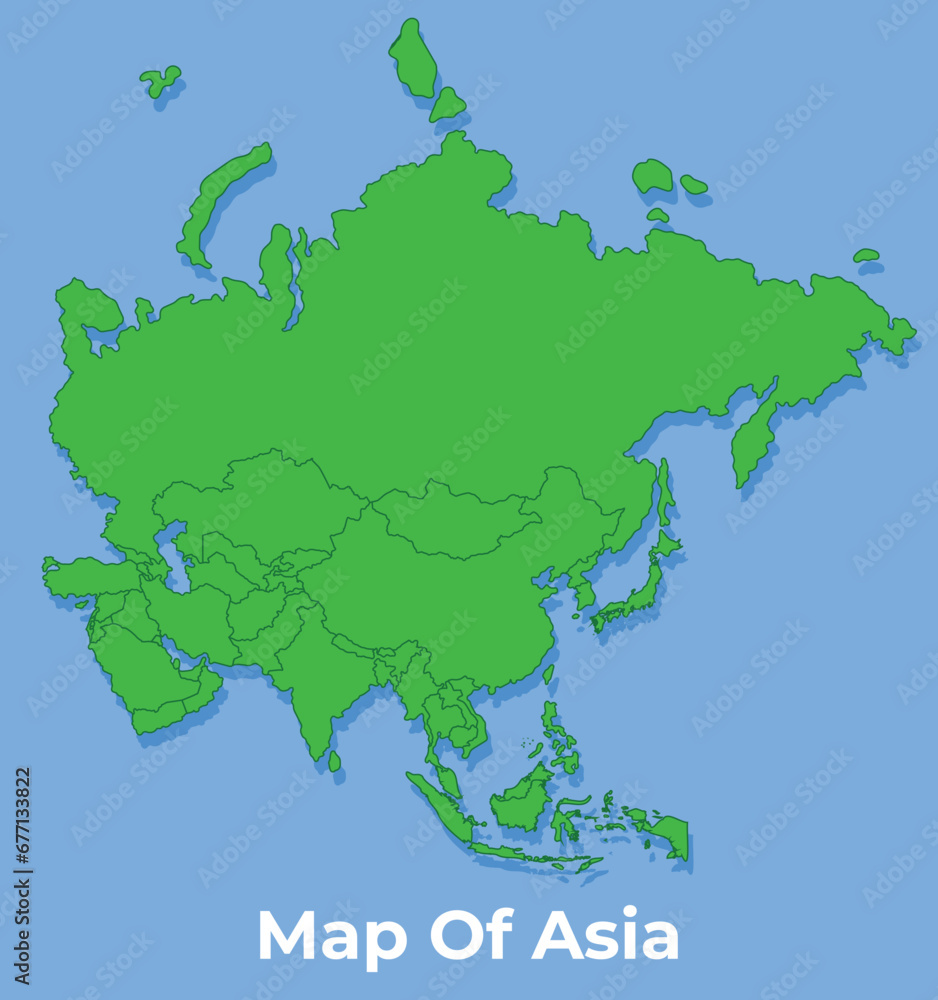 Detailed map of Asia country in green vector illustration Detailed map of Asia country in green vector illustration