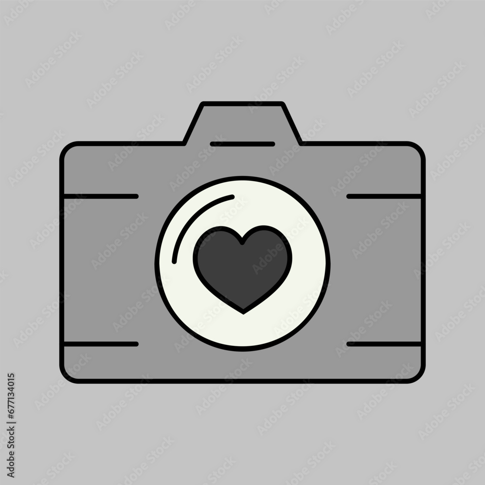 Wedding party camera with love lens vector icon Wedding party camera with love lens vector icon