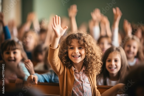 Enthusiastic student raising hand in classroom