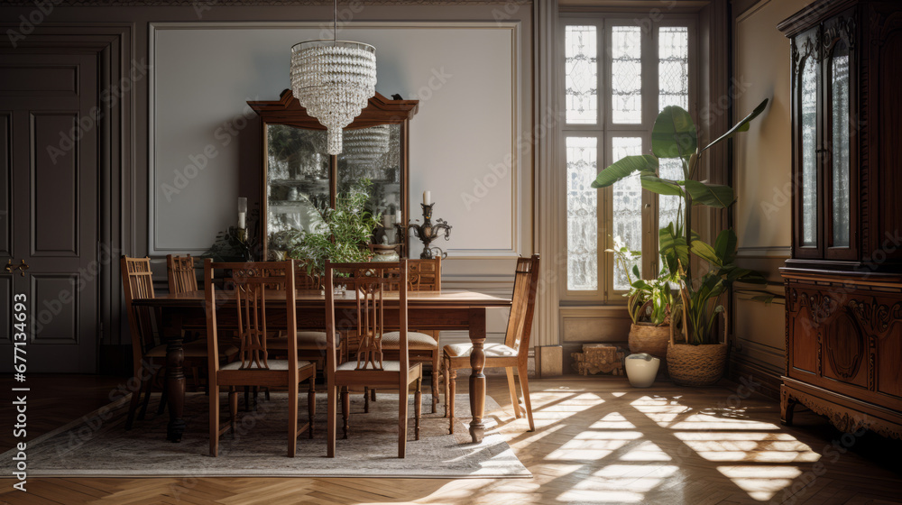 a traditional dining room with a large mahogany table and a set of chairs and a beautiful chandelier above a traditional dining room with a large mahogany table and a set of chairs and a beautiful chandelier above