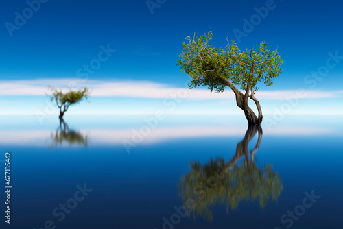 Trees on the water. Illustration in the form of abstraction.