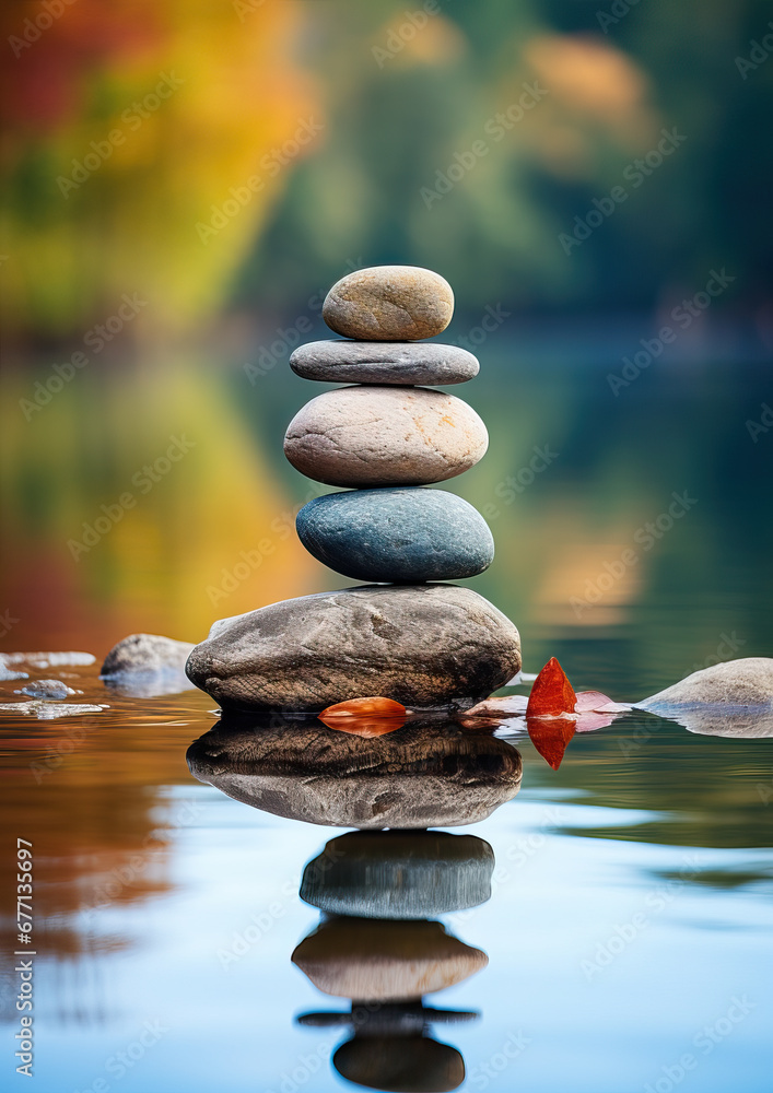 pyramid or tower of stones on the river bank, zen, harmony, chedo, water, rocks, lake, spa, relaxation, nature, tranquility, beauty, balance, landscape, minerals, shape, structure, religious, heap