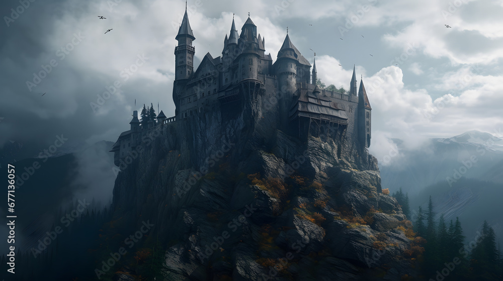 Amazing castle with a dark epic vibe - Dark scary hogwarts castle with a magical dracula tower - Rocky dangerous castle in romania with epic walls - Amazing arcitecture in insane landscape church look