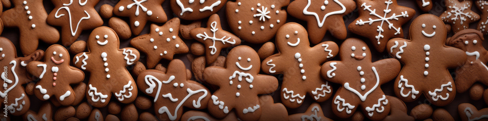 Christmas bake baking- Closeup of many gingerbread men cookies, top view, seamless pattern Christmas bake baking- Closeup of many gingerbread men cookies, top view, seamless pattern
