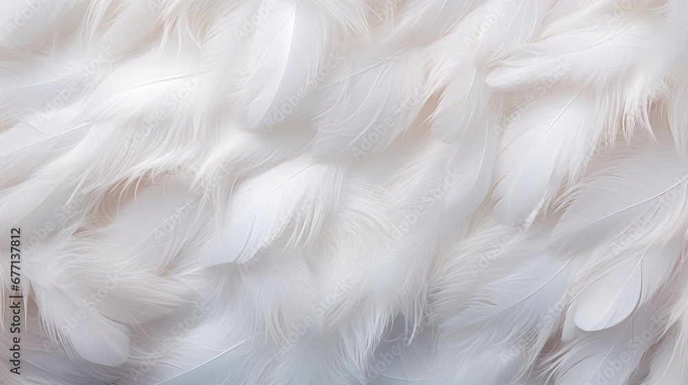 Obraz premium Background crafted from a delicate texture of white feathers, creating a soft and ethereal ambiance. Ai generated