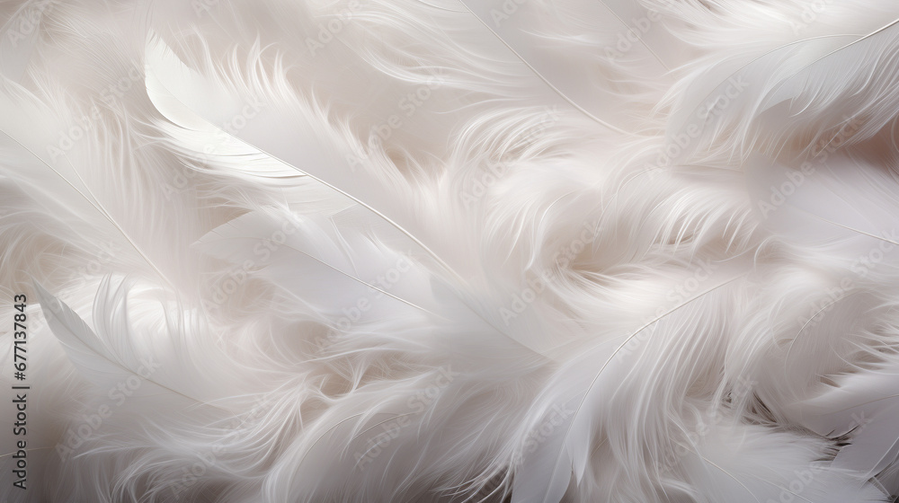 Fototapeta premium Background crafted from a delicate texture of white feathers, creating a soft and ethereal ambiance. Ai generated