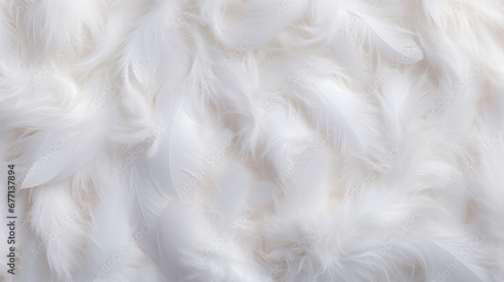 Background crafted from a delicate texture of white feathers, creating a soft and ethereal ambiance. Ai generated - obrazy, fototapety, plakaty 