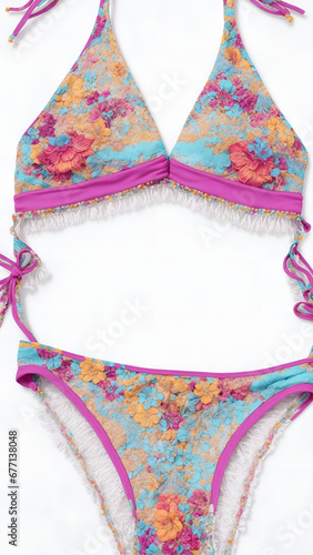 A stunning, hand-crafted bikini with intricate details and vibrant colors that will make you stand out on any beach
