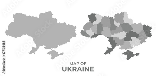 Greyscale vector map of Ukraine with regions and simple flat illustration