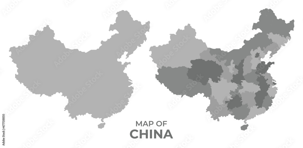 Greyscale vector map of China with regions and simple flat illustration Greyscale vector map of China with regions and simple flat illustration