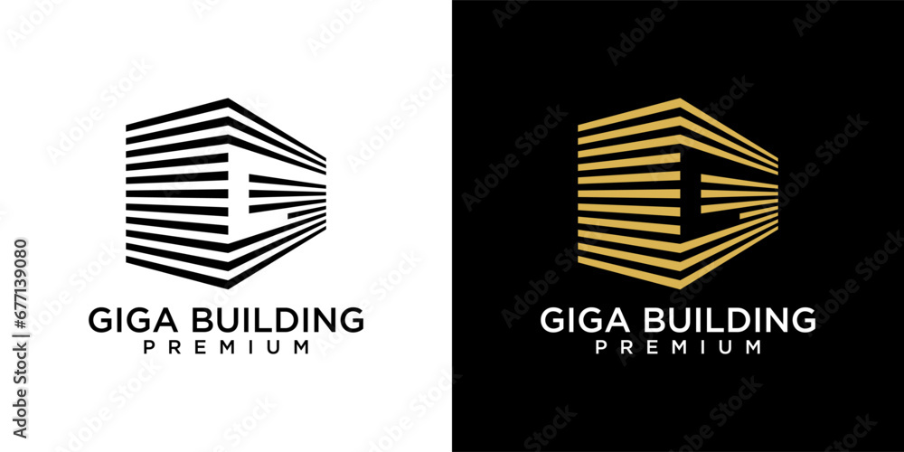 Letter G logo design template. Golden real estate building with letter G. Golden G logo isolated on black background. Logo design of investment, company, business, G, Financial. - obrazy, fototapety, plakaty 