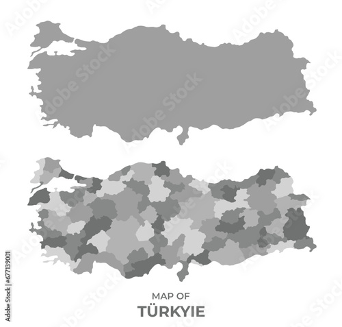 Greyscale vector map of Turkey with regions and simple flat illustration