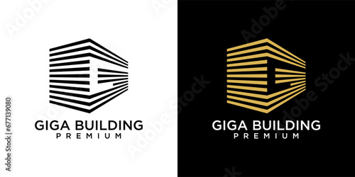 Letter G logo. Letter G building tower logo design template. Golden G logo isolated on black background. Logo design of investment, real estate, property, company, business, G, Financial.