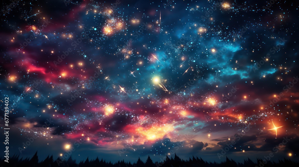 Obraz premium Colorful fireworks on night all over the sky over the city
