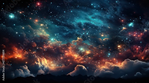 Colorful fireworks on night sky have heavy clouds