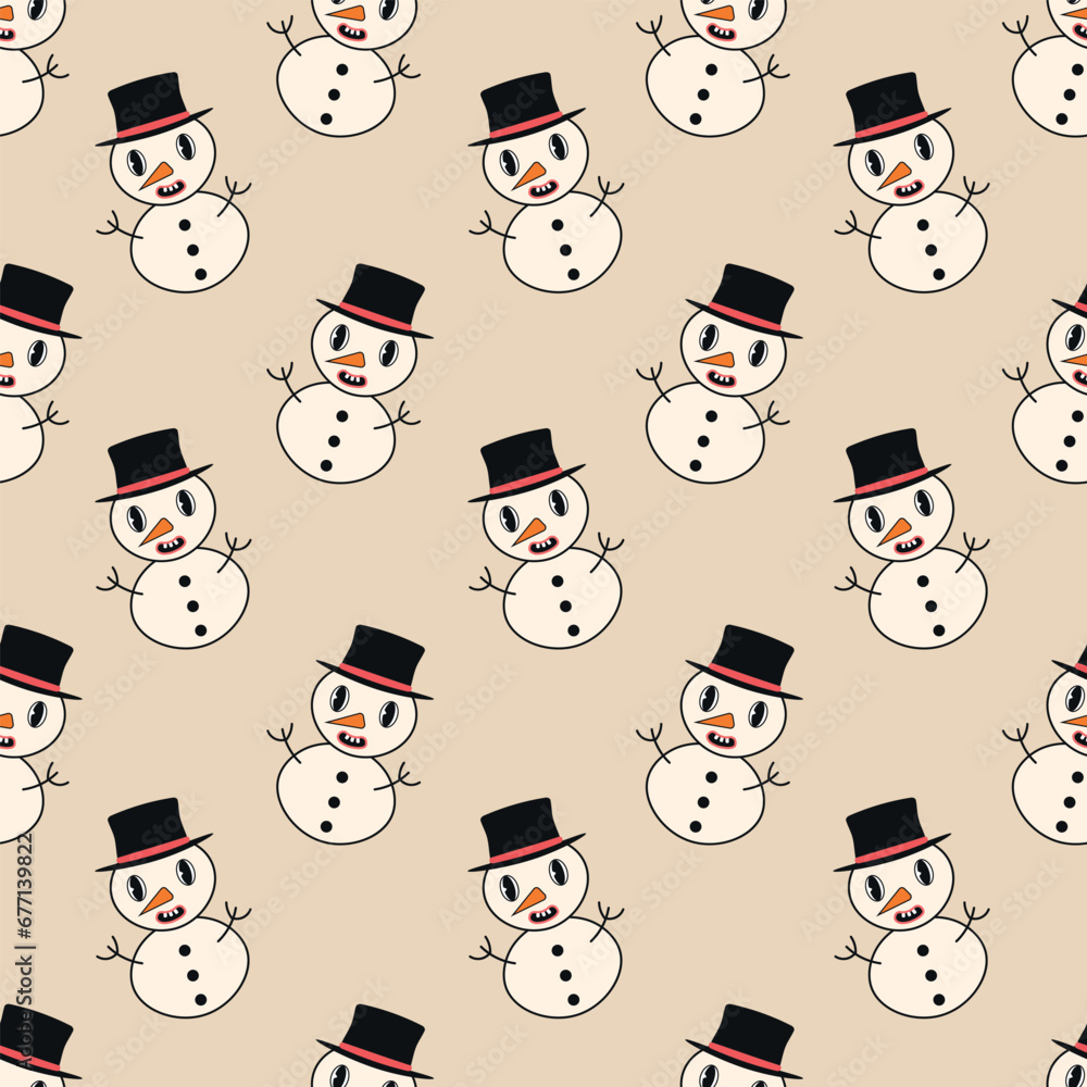 Christmas seamless pattern with snowman in groove style