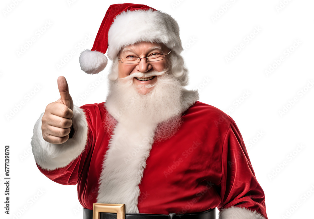 Naklejka premium Senior santa gorgeous cheerful man willing to delight others, satisfied with the result. Isolated on transparent background PNG.