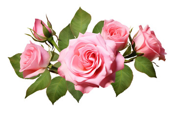 Pink rose flowers in a floral arrangement isolated on white or transparent background