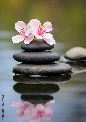pyramid or tower of stones on the river bank, zen, harmony, chedo, water, rocks, lake, spa, relaxation, nature, tranquility, beauty, balance, landscape, minerals, shape, structure, religious, flower
