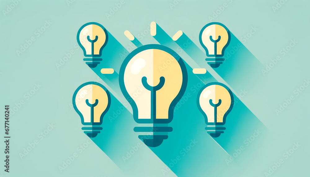 Light bulb icon with long shadow. Flat design style. Generative AI