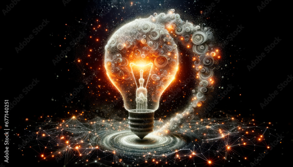 Glowing light bulb on dark background with rays and sparks. Generative AI Glowing light bulb on dark background with rays and sparks. Generative AI