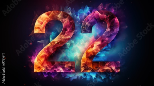 Burning number twenty two on a colorful shinny colors background photo