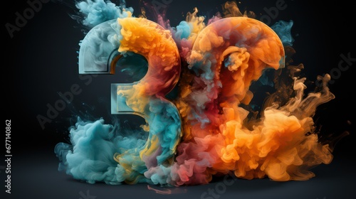 Number thirty-two made of multicolored paint splashes on white background photo