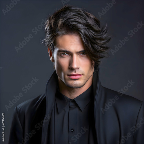 Male model with layered cut hairstyle