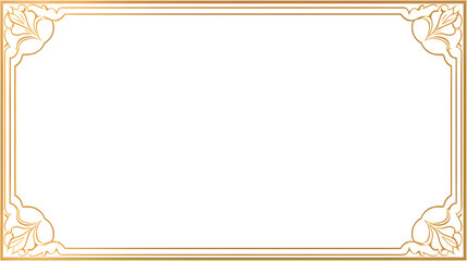 Rectangle subtle gold frame for web presentation, horizontal border in oriental style, png with transparent background.