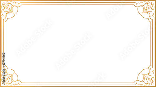 Rectangle subtle gold frame for web presentation, horizontal border in oriental style, png with transparent background. photo