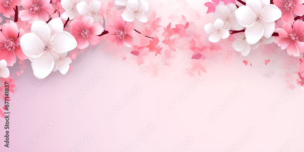 Pink background with a branch of cherry blossoms,Whimsical Pink Palette: Enchanting Cherry Blossom with copy space background generative ai
