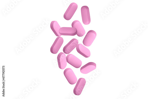 Natural capsules and pills flying in the air. on isolated transparent background