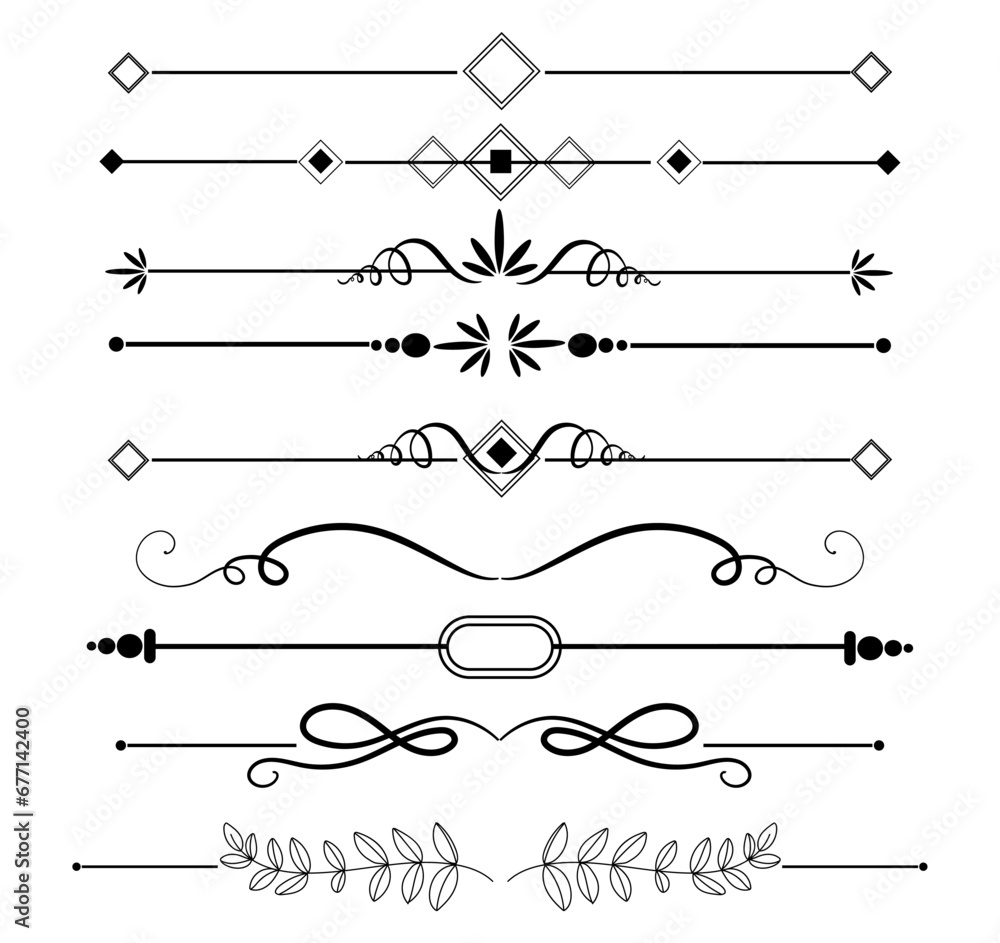 Calligraphic ornamental element set